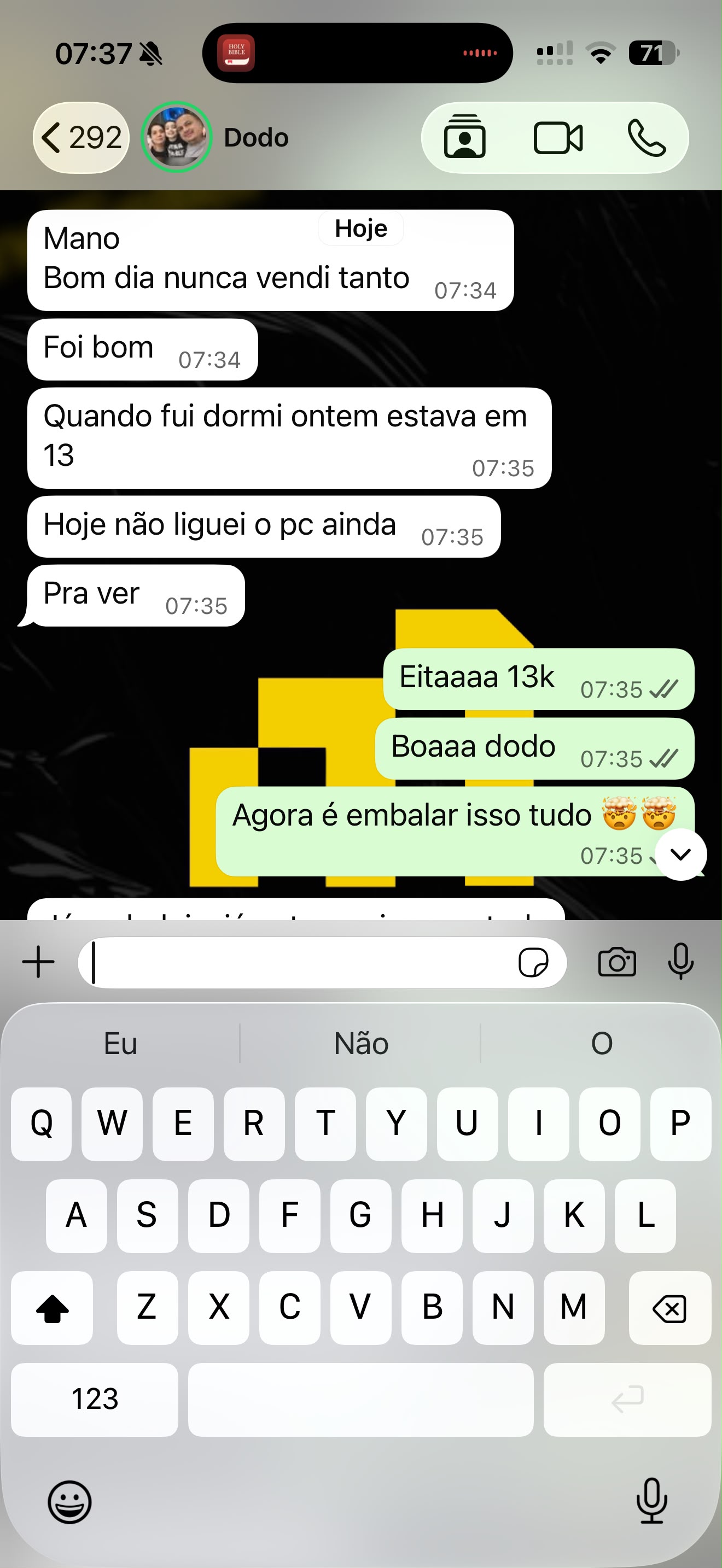 Print da conversa WhatsApp - Dodo nunca vendi tanto, 13k+