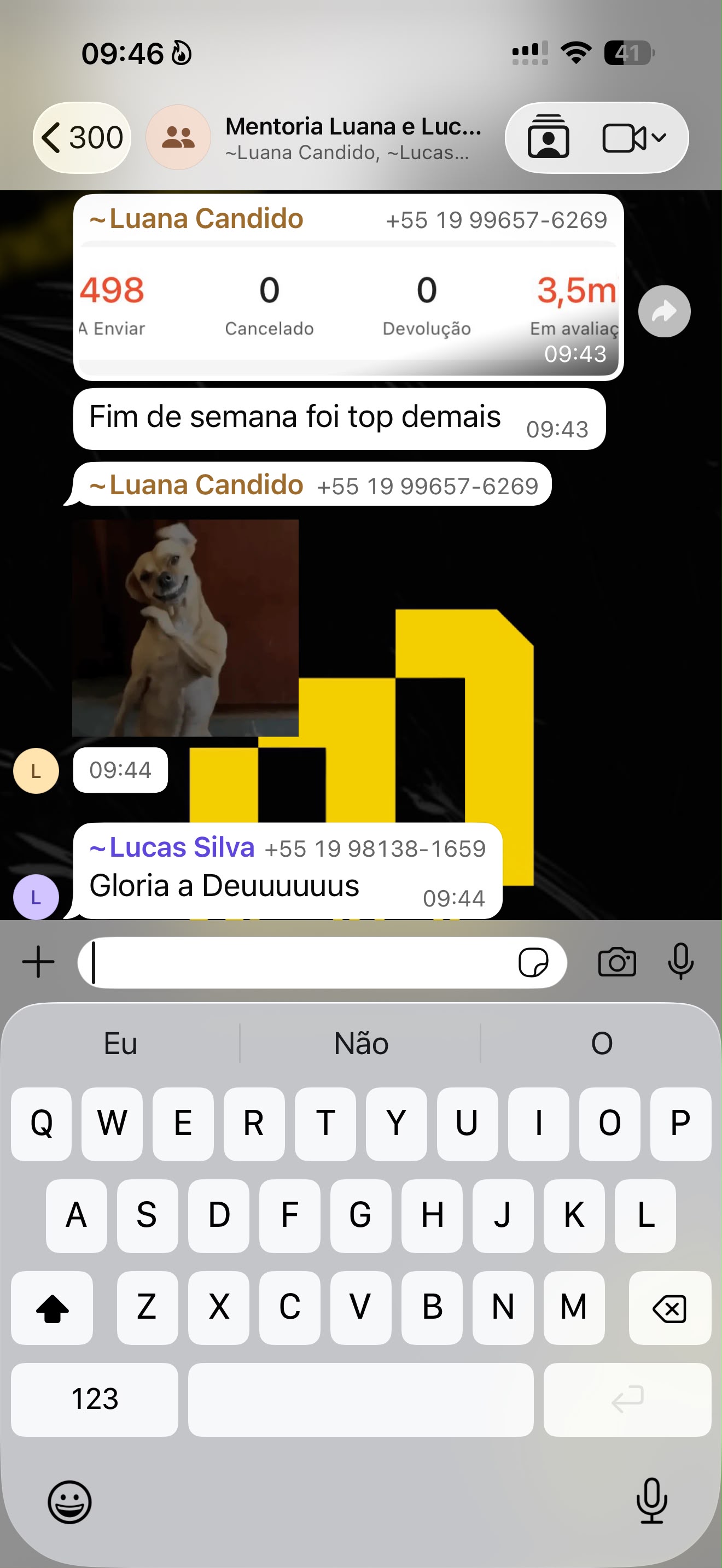 Print do painel Shopee - Luana Candido 498 pedidos no fim de semana